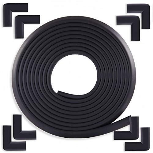 Kit Protector para Esquinas y Bordes de Muebles de Bébé Earth | Juego de 8 Cantos Protectores y 1 Rollo de 6m para Mesas y más | Seguridad Infantil en el Hogar | Tope Puerta Gratis | Negro