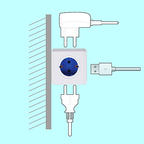 Allocacoc PowerCube 2 USB Port 4 Verteiler Reiseadapter mit Rücksetzbare Sicherung Steckdose 230V Schuko, Cobalt Blau - 7
