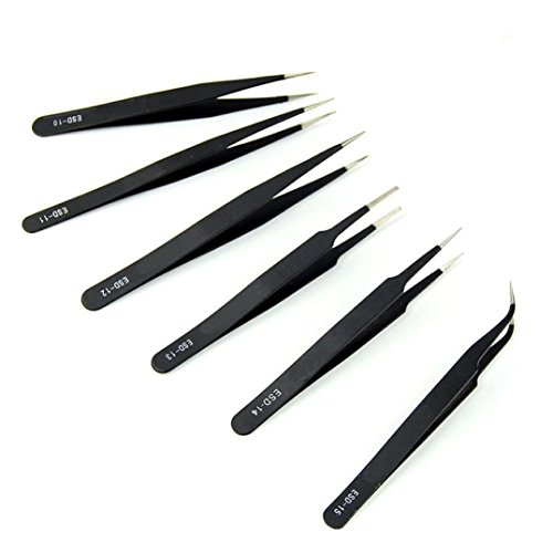 LHWY 6pcs Precision Tweezer Set Antistatic Tweezers Stainless Tweezers