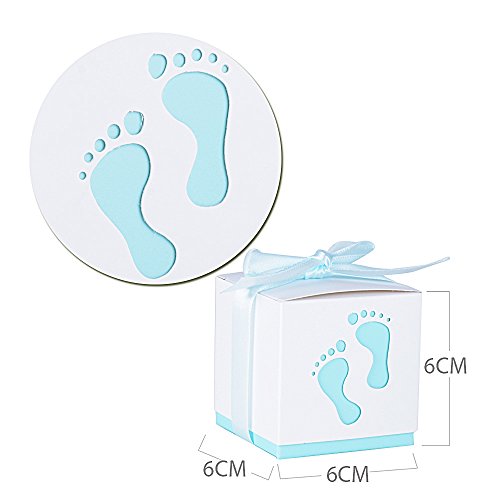 50 Stk. Gastgeschenk Box inkl. Seidenbänder 6x6x6 cm Geschenkbox für Hochzeit, Taufe usw. Pralinenschachtel süßigkeiten Bonboniere (Himmelblau) - 3