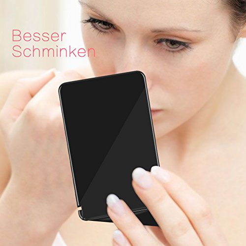 GHB Faltbar Kosmetikspiegel mit 8 LED Beleuchtung Doppelseitiger Schminkspiegel mit 1 und 2-facher Vergrößung Schwarz - 5