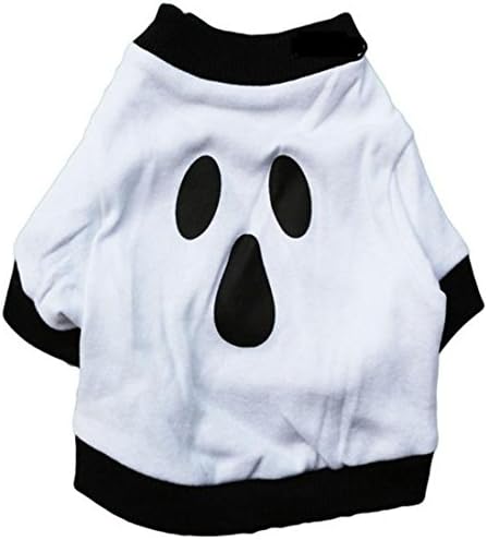 Moonuy Dog Clothes Christmas Cotton White Halloween Ghost Pet Shirt (L, White)