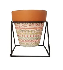 Green Junction Terracotta Planter Pot for Indoor Plants for Home Garden Decoration Items Outdoor Home Decorative Pots (Set of 1 Planter + Stand ) (4 