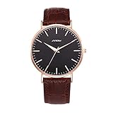 Yiwa Uhren Männer Modische Ultradünne Uhr mit Lederband Stilvolle Armbanduhr Liebhaber Uhr Ornament Gif