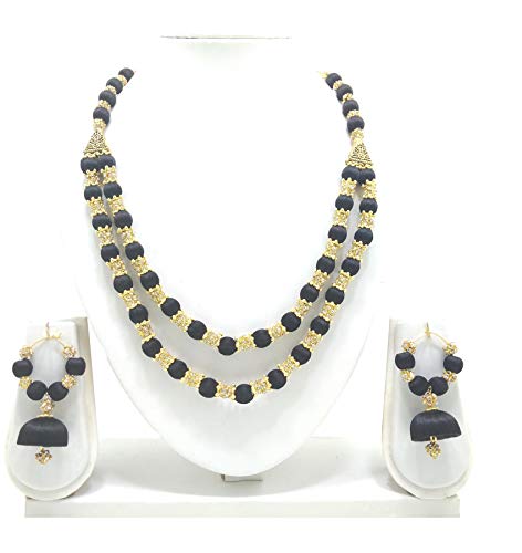 MDS FASHIONS Handmade Two Layer Silk Thread Necklace with Stone Balls and Earring Set for Beautiful Women (MDS-1049)