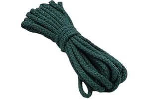 VOKENFORU 10 Meters Thicked Braided Cotton Rope Dark Green 5MM Wide Macrame Cord Drawstring Cotton Rope for DIY Projects/Scene Decoration/Sewing