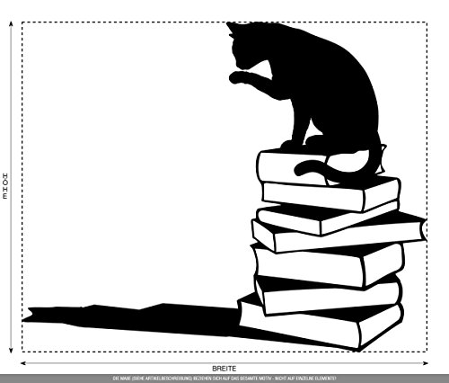 CLICKANDPRINT Aufkleber » Katze auf Büchern, 50×40,8cm, Schwarz / Wandtattoo / Wandaufkleber / Wandsticker / Wanddeko / Vinyl - 3