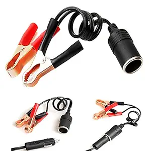 Verilux 1FT 12V 24V Female Car Cigarette Lighter Socket to Battery Alligator Crocodile Clips Connector, Car Battery Clamp-on Extension Charge Cable