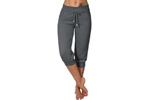 ORANDESIGNE Jogging Femme 3/4 Pantalon de Sport Yoga Gym avec Poches Pantalons Courts Casual Harem Yoga Pilates Capri Shorts Elastique Bermuda