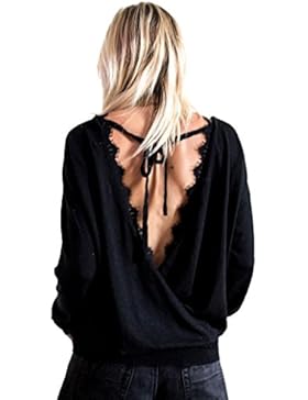 Honestyi Damen Blusen, Mode Damen Spitze Lange Ärmel Lose Bluse Oberteile Kleider T-Shirt Kreativ Entwurf V-Asschnitt...