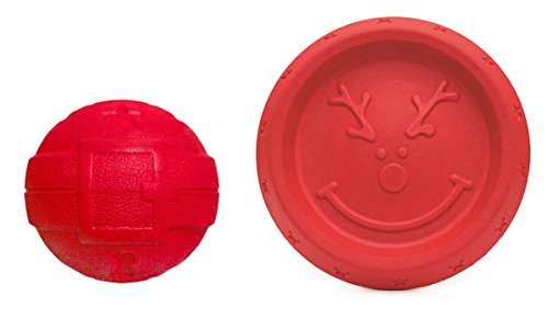 ROSEWOOD-CHRISTMAS-DOG-TOY-DUO-PACK-REINDEER-FRISBEE-EASY-THROW-BALL