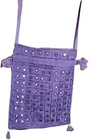 Goethnic Handmade Shoulder Bag Sling Bag Purse With All-Over Dense Embroidery And Mirror-Work Violet