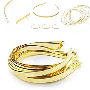 RAWAT Pack Of 20pc Golden Hair Bands Metal Headbands No Teeth Inside For Making Latest DIY Hair Accessories Suitable For All Age Group Kids, Girls, Womens, Unisex, Color- Gold Metal, Size: Regular