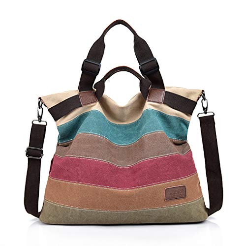COOFIT Bolsos de Mujer, Bolso Bandolera Multicolor Rayas Lona Bolsos Hombro Bolso Tote Bolso Shopper Totalizadores Bolsos Crossbody