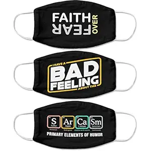 Shocknshop Cotton Slogan Printed Reusable And Washable Face Mask for Men and Women (Black) Pack of 3