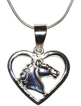 Damen Kinder Mädchen Anhänger Pferd Herz glänzend Silber 925 mit einer Silberkette