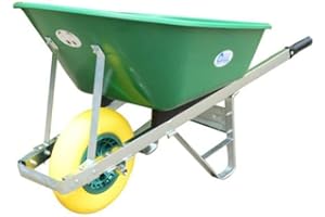 WILCOX EQUIMED Equimed Garden Wheelbarrow - Trolley with 120L Plastic Bucket, Puncture-Proof PU Wheel, Galvanised Frame (Green/Yellow)