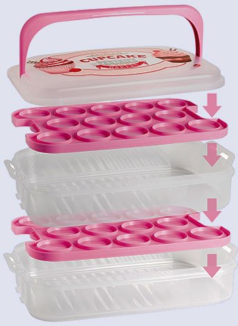 Kigima Muffinbox Cup-Cake-Box 14l für 28 Muffins mit Retro-Dekor 2 stöckig - 2