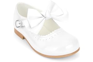 SEVVA Girls Spanish Style Mary Jane Bow Shoes Shiny Patent Children's Shoes Pink, White, Ivory, Navy, Red, Camel UK8-2
