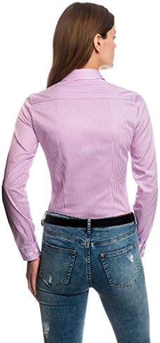 Embraer Women's Blouse Modern-fit 100% Cotton Kent Collar Long-Sleeve Striped Design Nice Elegant Ladies Fashion Stylish for Office Work, Formal and Casual Events