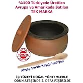 26cm 6-9 Kişilik El Yapımı Kapaklı Toprak G&uuml;ve&ccedil; Tahta Servis Kaşığı Hediyeli
