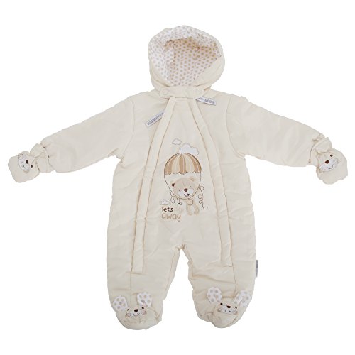 Baby Unisex Teddy Bear Parachute All In One Hooded Winter Snowsuit (0-3 Months) (Cream)