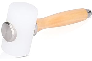 HERCHR Martillo para de tallar cuero, Martillo tipo mazo de nylon con mango de madera, nailon en forma de T de 19 cm Martillo, Martillo de talla de Leathercraft(Primary Color Handle-Cabeza Doble)