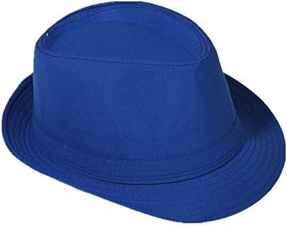 Panama Fedora Trilby Gangster straw sunhat with fabric strap, street style -  blue - One size