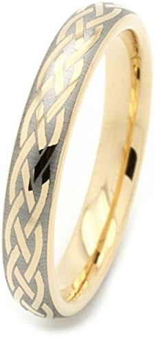 4mm Gold Celtic Tungsten Ring with Laser Etching and Suay Gift Box - Size T 1/2