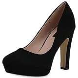  SCARPE VITA Damen Plateau Pumps Party High Heels Wildleder-Optik Abendschuhe 162780 Schwarz Velours 41