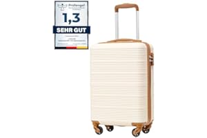 COOLIFE Valise Cabine Ryanair Rigide Bagage Cabine 55x35x20 Valises Leger a 4 Roues,Serrure TSA, en ABS Rigide Valise (Blanc/Marron, 55×35×20)