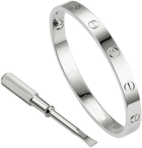 Yoostone Stainless Steel Screw Oval Gold Plated Love Bracelet Bangle for Men and Women (Silver size 19)