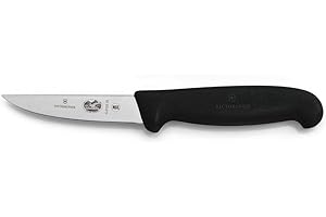 Victorinox Fibrox Couteau éplucheur pour fruits et légumes, Petit couteau à désosser la viande, 10 cm, Lame lisse, Tranchant, Inox, Noir
