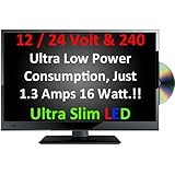 Televisión con TDT y DVD, LED digital, ultra delgado, 20", con grabadora, color negro Caravan HGV Barco. 12/24V, DC 12V + 240