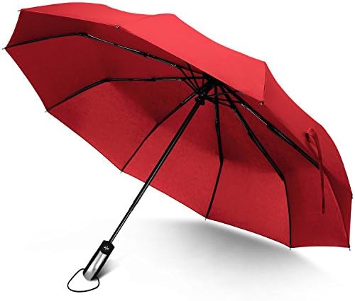 Rainlax Windproof Umbrella 10 Ribs Unbreakable Lightweight Auto Open and Close Travel Umbrellas for Men/Women One Handed Operation (Red)