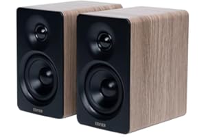 Edifier M60 Compact Desktop Speakers 2.0, for PC/Laptop/Computer, Bluetooth v5.3, USB C & 3.5 mm AUX, Hi-Res Audio Wireless Certified, 66W RMS, for Music and Gaming, Pair with Stands, Wood Grain