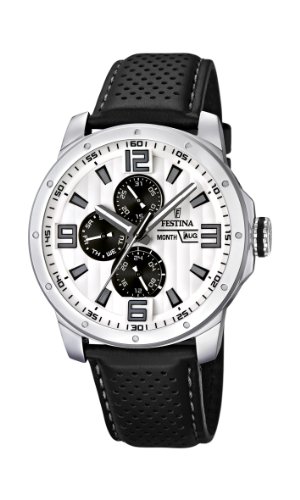 Festina Sport Multifunktion F16585/5 - Reloj analógico de cuarzo para hombre, correa de cuero color negro (agujas luminiscentes)