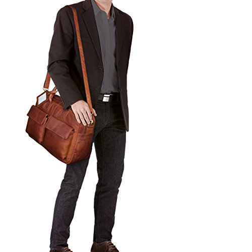 STILORD Laptoptasche Leder Herren 15,6 Zoll Umhängetasche groß Unitasche Lehrer College Bag Freizeit Arbeit Büro Cognac - 2