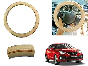 Auto Pearl - Ring Type Car Steering Wheel Cover Universal Genuine PU Non-Slip Natural Rubber Well Padded Grip Breathable Leatherite for - Baleno RS 2019 (Gold Signature Beige)