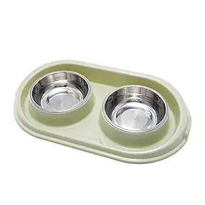 MXCELL Double Dog Cat Food Bowls, Stainless Steel Pet Bowls Dog Water Bowls with No-Spill and Non-Skid PP Station, Food Water Feeder for Cats and Small Dogs