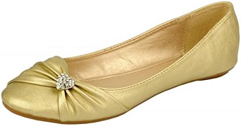 Womens flat slip on casual diamante shoe ladies party ballet pump shoes_Gold_5