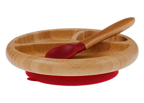Baby Toddler Bamboo Spill Proof Stay Put Suction Divided Plates. No Plastic. BPA Fee & Eco-Friendly + BONUS E-BOOK. Great baby gift set & for Boating (Magenta)