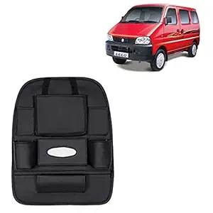 RD Universal PU Leather Car Auto Seat Back Organizer Multi Pocket Travel Storage Bag with Hangers, Tissue Paper and Bottle Holder-Black Colour Compatible for Maruti Suzuki Eeco