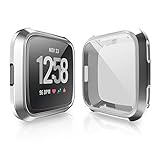 Vamoro Ultradünne weiche Beschichtung TPU-Schutzhülle aus Silikon für Fitbit Versa Weiche Ultradünne TPU Schutzhülle Rundherum Schutz Schlankes Case(Silber)