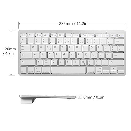 BORIYUAN Ultra dünn Bluetooth 3.0 Wireless Tastatur(Qwertz) Kabellose Deutsche Keyboard für IPad, iPhone, Samsung Galaxy Tab, Galaxy Note, Smartphones. Kompatibel mit allen iOS, Android, Mac, und Windows Geräten. Weiß - 3
