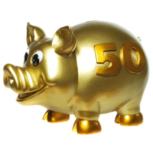 Sparschwein "50" gold 16 x 22 cm