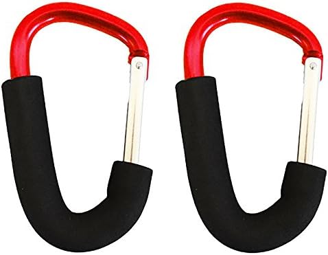 Bature 2 Pcs Large Buggy Clips Pram Pushchair Hook Holder, Strong Durable Carabiner, Stroller Shopping Hooks 14cm(5.5") Red