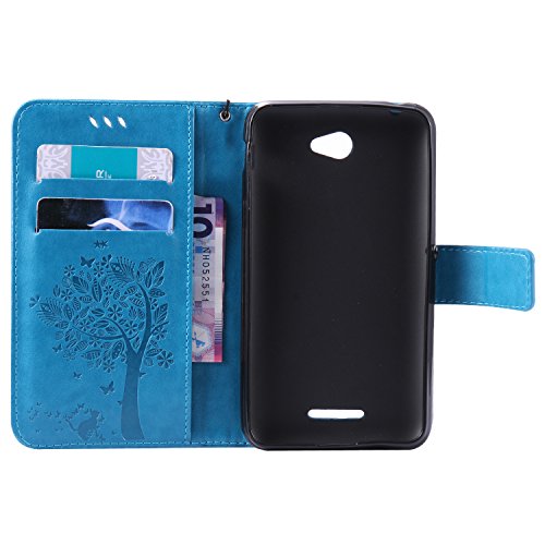 Sony Xperia E4 Hülle, Feeltech Premium Design PU Leder Beschützer Haut Schutzfolie Tasche, Geprägte Baum Katzen Schmetterlings Blumen Muster [with Free Stylus Pen] Kartenfächer Kreditkarte Holder Stand Funktion Magnetverschluss Bookstyle Flip Wallet Handyhülle für Sony Xperia E4 – Blau - 7