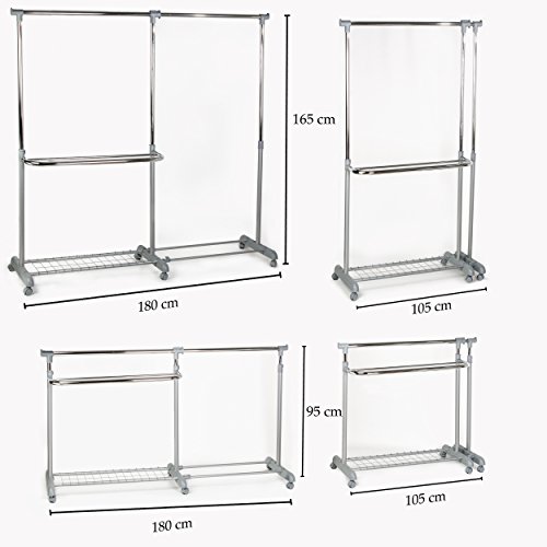 Oramics ausziehbarer und höhenverstellbarer Teleskop Garderobenständer mit Rollen und Schuhablage - 4