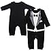 Tuxedo Onesie for Boys | Baby Romper Suit White and Black | Sizes 70, 80, 90, 100 | Suit with Bow Tie | 3 - 18 Months, black, 70 (EU)